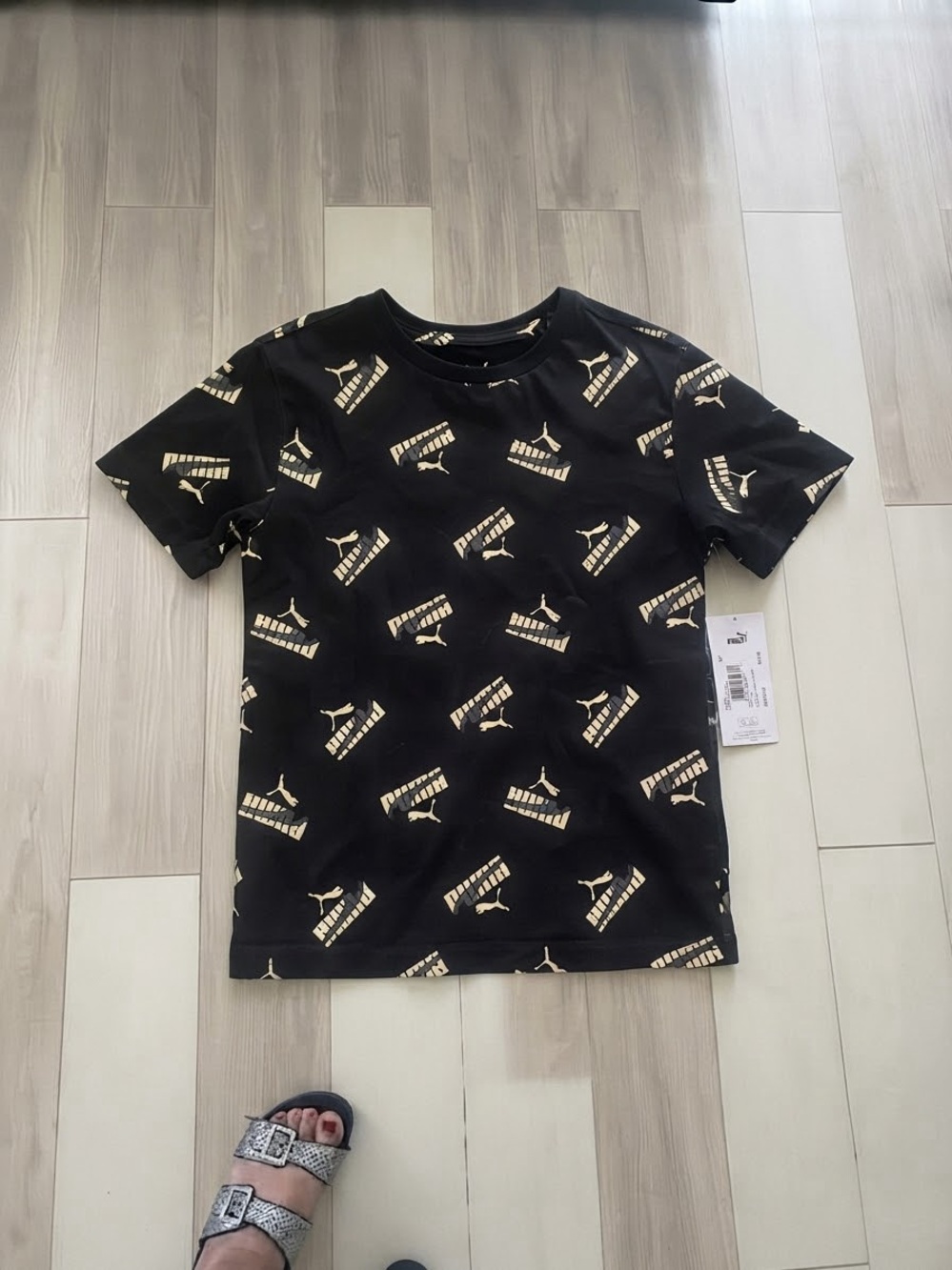 Puma Black Tee with Gold Logo All-Over Print